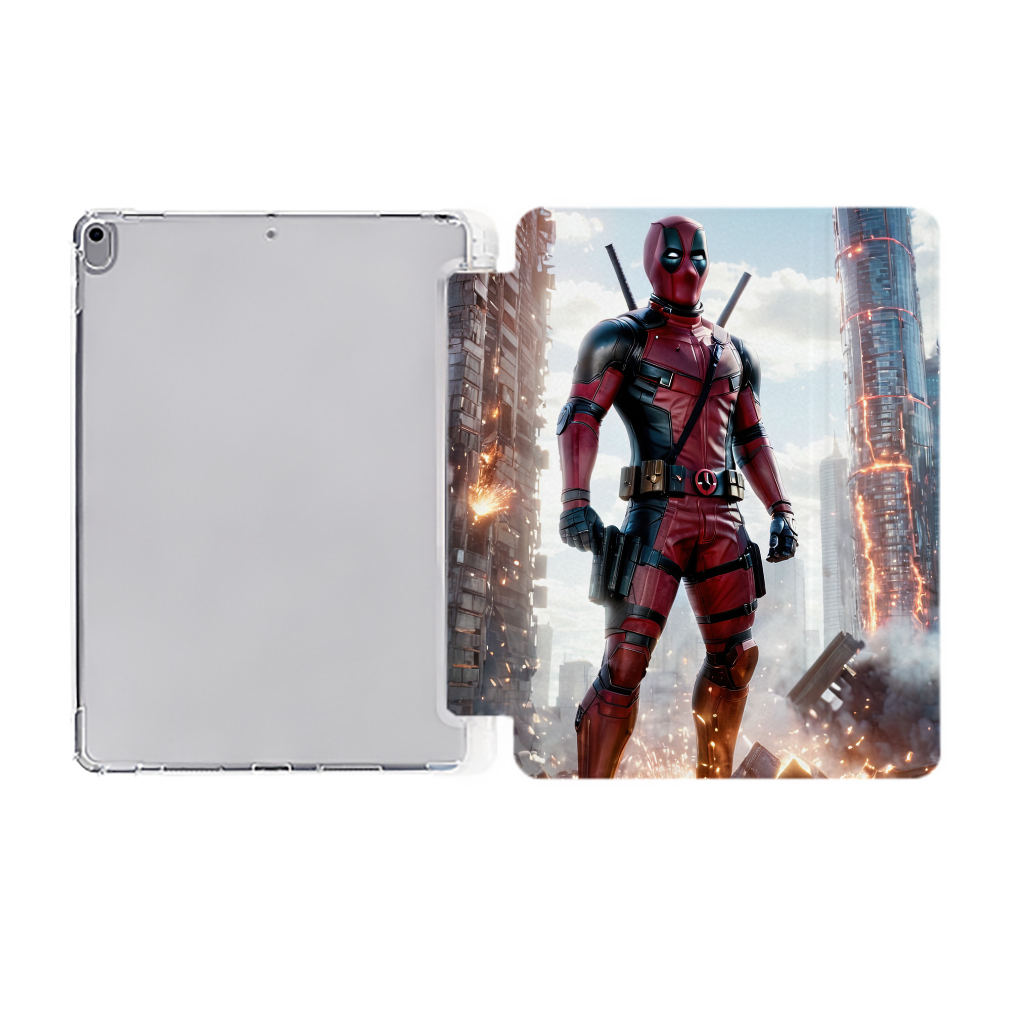 （画像用） Deadpool デッドプール IPad ケース ペン収納付き 三つ折りスタンド PUレザー×シリコン 対応機種9.5/10.5/10.9インチ